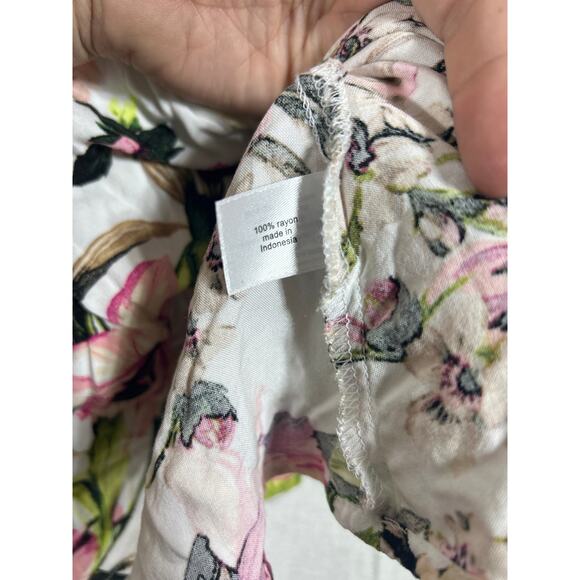 Lane Bryant Top 22 24 Pink Green Floral Peplum Balloon Sleeve Flowy Babydoll - Picture 7 of 10